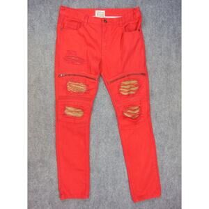 Smoke Rise Jeans Mens 38x34 Red Distressed Biker Moto Skinny Fit Ripped Denim